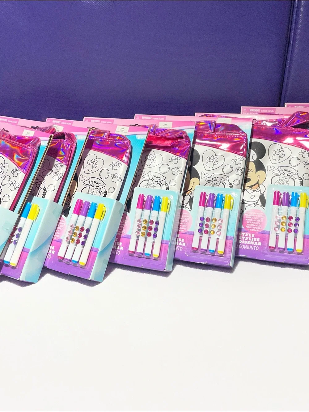 8 Disney Minnie Color & Style Holographic Pink Accent Tote with Markers